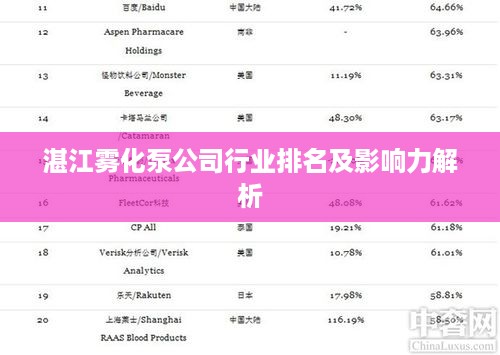 湛江雾化泵公司行业排名及影响力解析